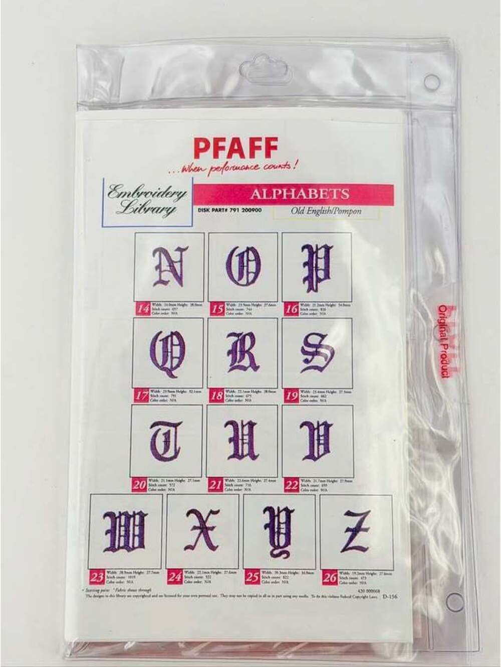 Pfaff Embroidery Library Alphabets Old English/Pompon Disk